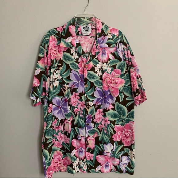 Hilo Hattie Other - Vintage Hilo Hattie Pink Floral Hawaiian Shirt Men's Large Cotton Rayon Made USA